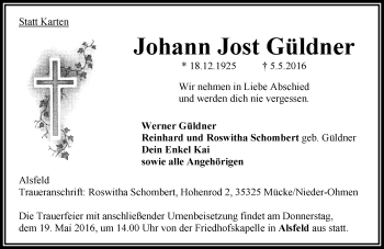 Traueranzeige von Johann Jost Güldner von VRM Trauer