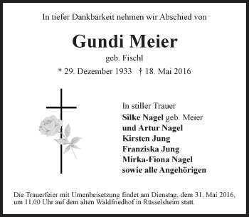 Traueranzeige von Gundi Meier von  Mainspitze