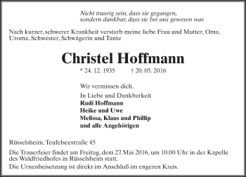 Traueranzeige von Christel Hoffmann von  Mainspitze