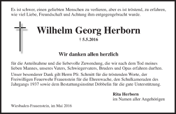 Traueranzeige von Wilhelm Georg Herbon von  Wiesbaden komplett