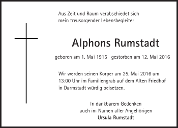 Traueranzeige von Alphons Rumstadt von Trauerportal Echo Online