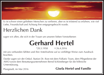Traueranzeige von Gerhard Hertel von Trauerportal Echo Online