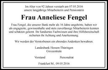 Traueranzeige von Anneliese Fengel von Trauerportal Echo Online