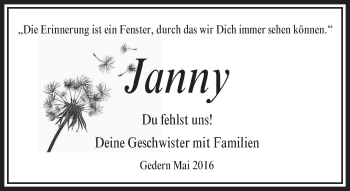 Traueranzeige von Janny  von  Kreisanzeiger