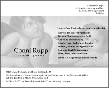 Traueranzeige von Conni Rupp von  Allgemeine Zeitung Mainz