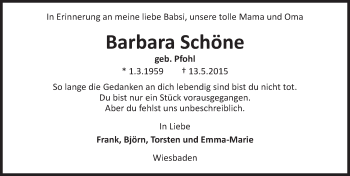 Traueranzeige von Barbara Schöne von  Wiesbaden komplett