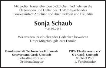 Traueranzeige von Sonja Schaub von Trauerportal Echo Online