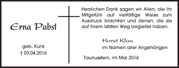 Traueranzeige von Erna Pabst von  Wiesbaden komplett