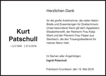 Traueranzeige von Kurt Patschull von Trauerportal Echo Online