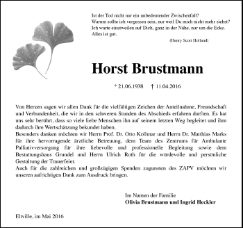 Traueranzeige von Horst Brustmann von  Wiesbaden komplett