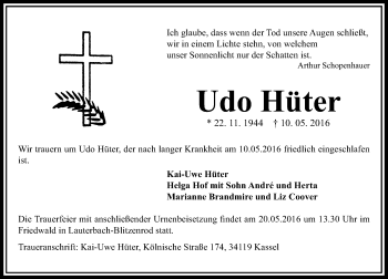 Traueranzeige von Udo Hüter von VRM Trauer