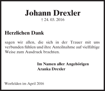 Traueranzeige von Johann Drexler von Trauerportal Echo Online
