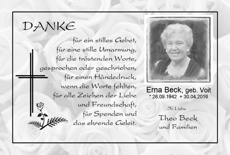  Traueranzeige für Erna Beck vom 28.05.2016 aus Trauerportal Echo Online