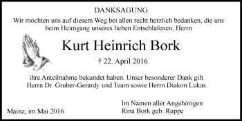 Traueranzeige von Kurt Heinrich Bork von  Allgemeine Zeitung Mainz