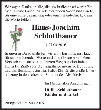 Traueranzeige von Hans-Joachim Schlotthauer von Trauerportal Echo Online