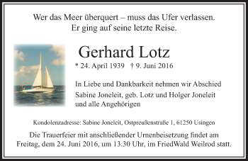 Traueranzeige von Gerhard Lotz von  Usinger Anzeiger