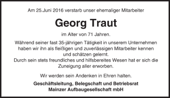 Traueranzeige von Georg Traut von Trauerportal Rhein Main Presse