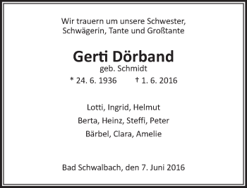 Traueranzeige von Gerti Dörband von  Gießener Anzeiger