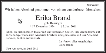 Traueranzeige von Erika Brand von  Usinger Anzeiger