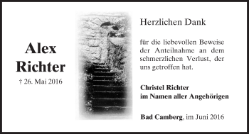 Traueranzeige von Alex Richter von  Camberger Anzeiger