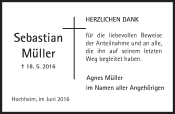Traueranzeige von Sebastian Müller von  Hochheimer Zeitung