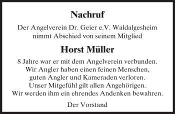 Traueranzeige von Horst Müller von Trauerportal Rhein Main Presse