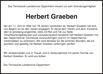 Traueranzeige von Herbert Graeben von Trauerportal Rhein Main Presse