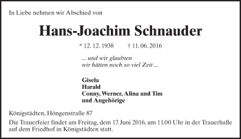 Traueranzeige von Hans-Joachim Schnauder von Trauerportal Rhein Main Presse