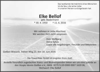 Traueranzeige von Elke Bellof von  Gießener Anzeiger