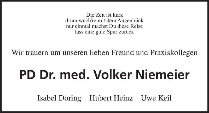  Traueranzeige für Volker Niemeier vom 04.06.2016 aus  Gießener Anzeiger