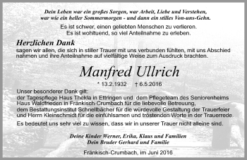 Traueranzeige von Manfred Ullrich von Trauerportal Echo Online