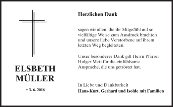 Traueranzeige von Elsbeth Müller von Trauerportal Echo Online