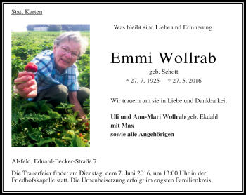 Traueranzeige von Emmi Wollrab von VRM Trauer