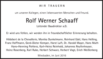 Traueranzeige von Rolf Werner Schaaff von Trauerportal Rhein Main Presse