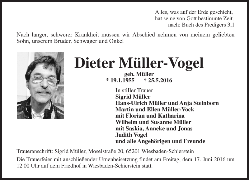  Traueranzeige für Dieter Müller-Vogel vom 11.06.2016 aus  Wiesbaden komplett
