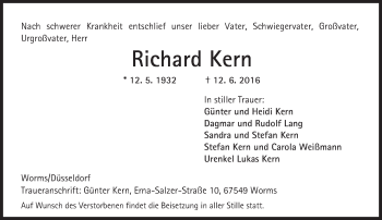 Traueranzeige von Richard Kern von Trauerportal Rhein Main Presse
