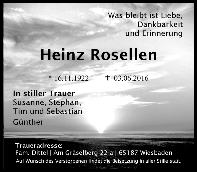  Traueranzeige für Heinz Rosellen vom 18.06.2016 aus Trauerportal Rhein Main Presse