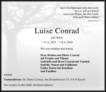 Traueranzeige von Luise Conrad von VRM Trauer