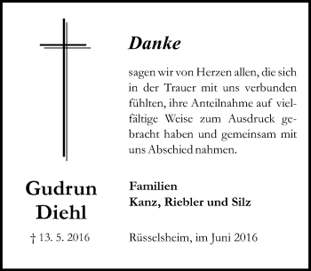 Traueranzeige von Gudrun Diehl von  Mainspitze