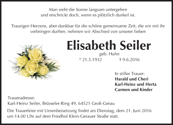Traueranzeige von Elisabeth Seiler von Trauerportal Echo Online