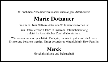 Traueranzeige von Marie Dotzauer von Trauerportal Echo Online