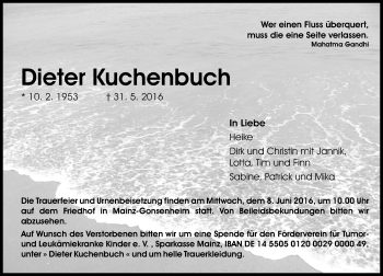 Traueranzeige von Dieter Kuchenbuch von  Allgemeine Zeitung Mainz