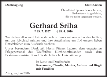 Traueranzeige von Gerhard Sriha von Trauerportal Rhein Main Presse