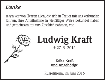 Traueranzeige von Ludwig Kraft von  Mainspitze