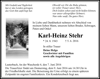 Traueranzeige von Karl-Heinz Stehr von VRM Trauer