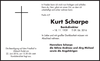 Traueranzeige von Kurt Scharpe von Trauerportal Echo Online