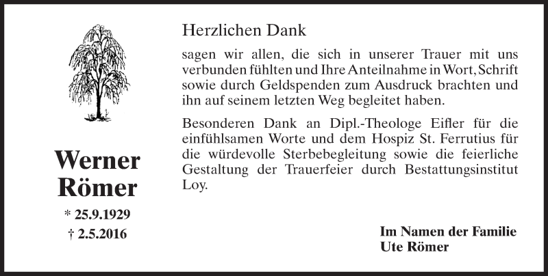  Traueranzeige für Werner Römer vom 08.06.2016 aus  Wiesbaden komplett