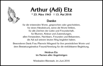 Traueranzeige von Arthur Etz von  Wiesbaden komplett