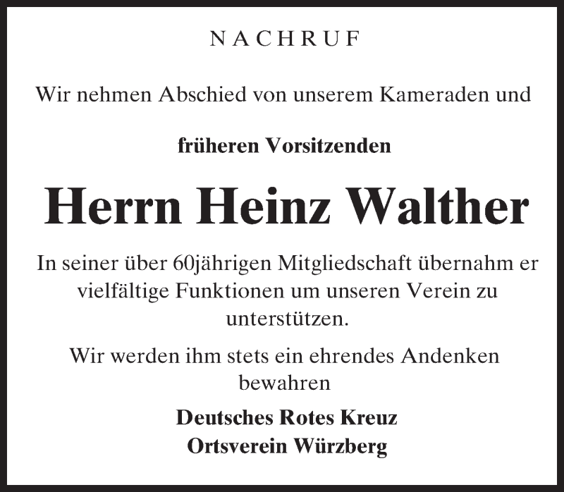  Traueranzeige für Heinz Walther vom 28.06.2016 aus Trauerportal Echo Online