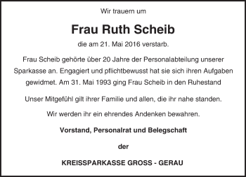 Traueranzeige von Ruth Scheib von Trauerportal Echo Online